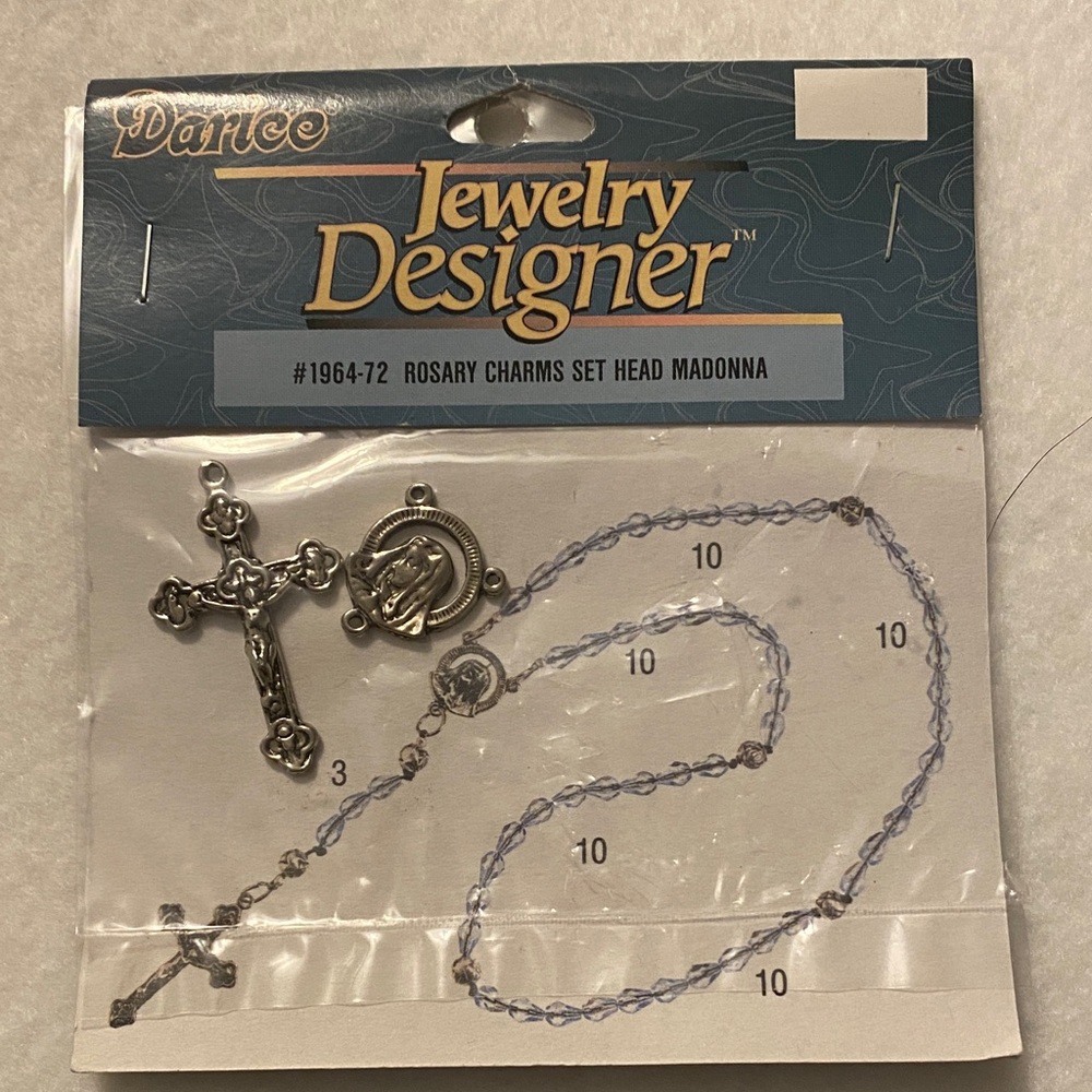Darice Silver Rosary Charm Set with Cross and Madonna
